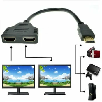 

HDMI Port Male To Female 1 Input 2 Output Splitter Cable Adapter Converter 1080P