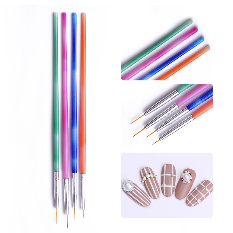 

4Pcs/Set Nail Liner Brush Drawing Lines Flower Painting Pen Mixed Size Colorful Brush Plastic DIY Handle Nail Art Design Tools