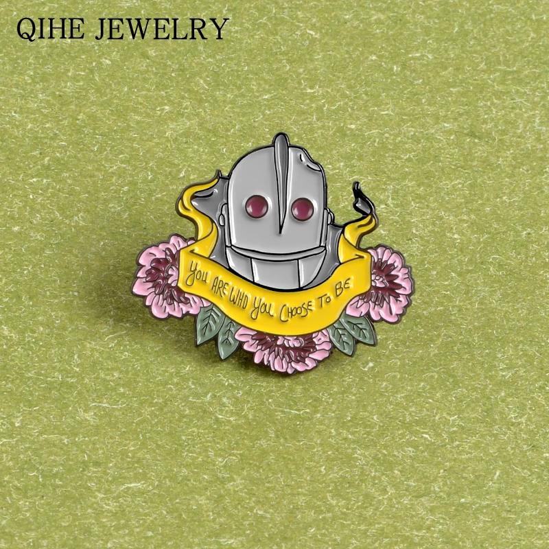 

The Iron Giant Pin Robot Art Cartoon Icon Quote Movie Inspirational Soft Enamel Pin Badge Brooches for Women Men Robot Jewelry
