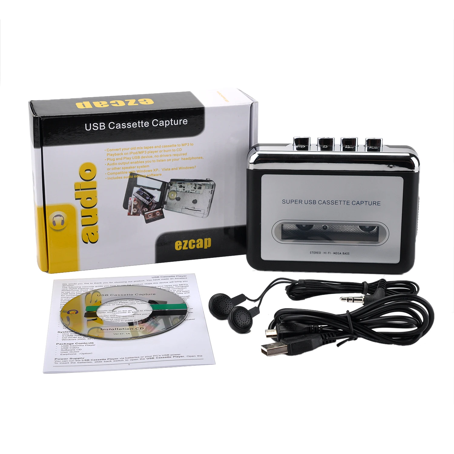 Cassette to MP3 Converter USB Cassette Player Audio Music Player Old Tapes Transfer to Digital Format via PC cassette player,music digitizer player
