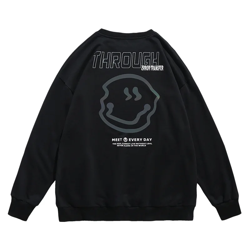 

Men's Sweatshirt New Fall 2020 Long Sleeve Smiley Face Reflective Article Print Loose Casual Hip Hop Streetwear