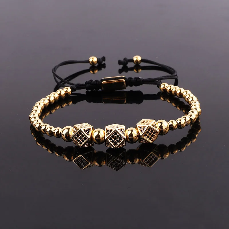 New Design Luxury Crown Bracelet Jewelry Gold Plated CZ Pave Charm Beaded Macrame Bracelet Set Male - Image 4