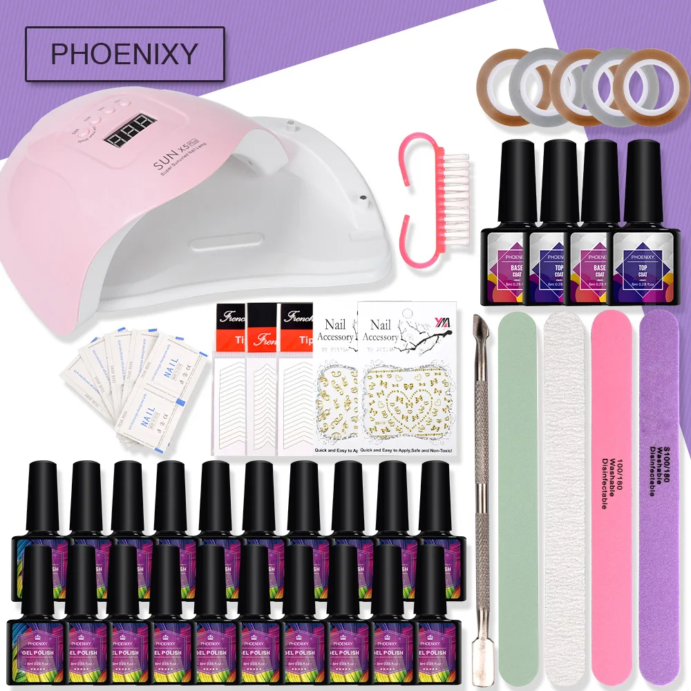 Набор для ногтей с 80 Вт Светодиодный светильник для сушки ногтей Гель-лак верхняя основа для маникюра полуперманентные инструменты гелевая ручка набор все для маникюра