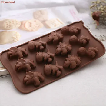 

3d Food Grade Silicone Mold Cute Animals Twelve Cavities Dinosaurs Chocolate Mold Fondant Cake Silicone Mold Handmade Soap Mold
