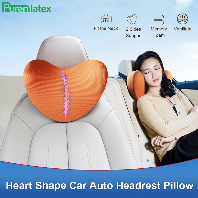 

Purenlatex Heart Shape Car Auto Seat Headrest Pillow 1Pc 2Pcs Neck Waist Support Protection Memory Foam for Travel Office Home