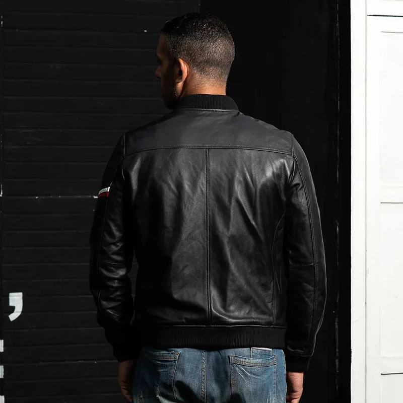 AVIREXFLY New Men Black Genuine Leather Jacket Plus Size XXXXL Real Sheepskin Casual Riding Biker Jackts