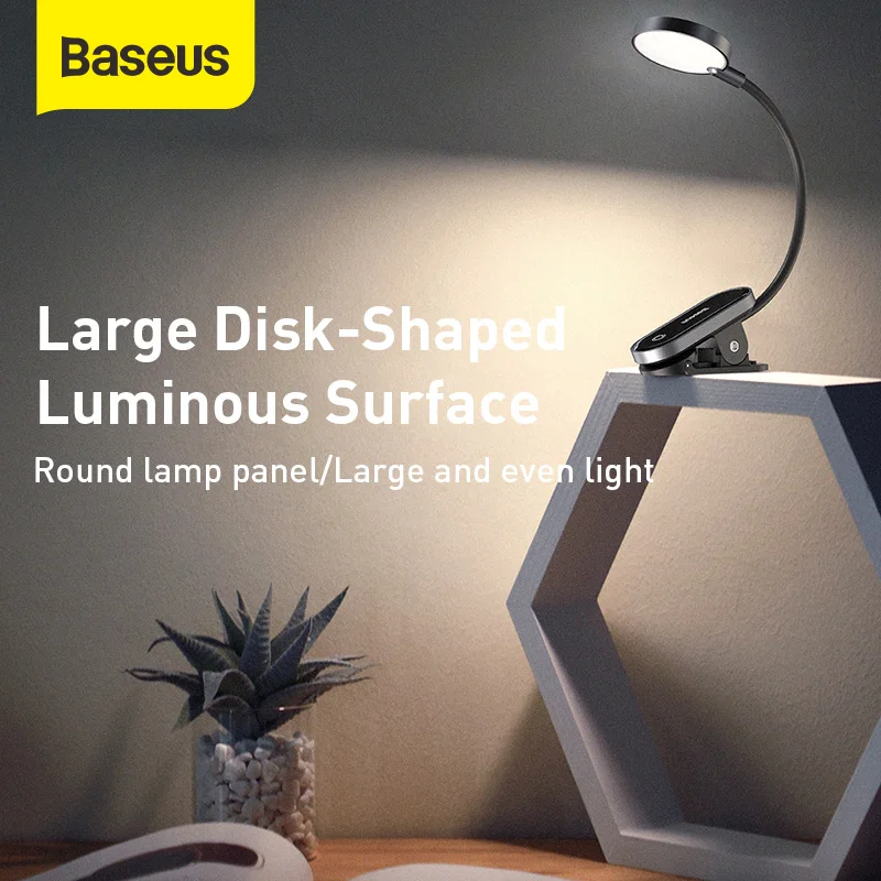 Baseus Table Light USB Rechargeable Clip-On LED Desk Lamp Flexible Mini Night Light Reading Lamp for Book Travel Bedroom