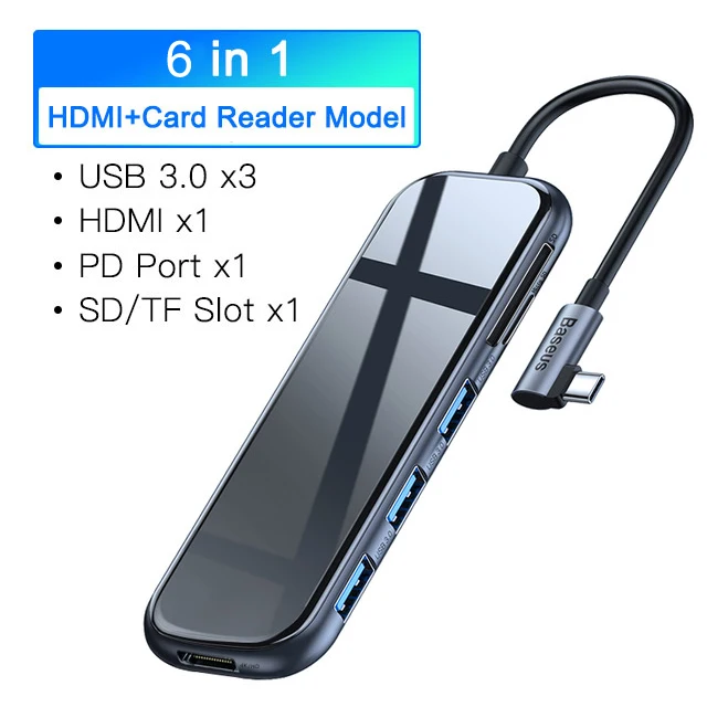 Baseus концентратор USB Type C к HDMI RJ45 Мульти USB 3,0 USB3.0 адаптер питания для MacBook Pro Air Dock 3 порта USB-C usb-хаб разветвитель - Цвет: HDMI SD TF Model