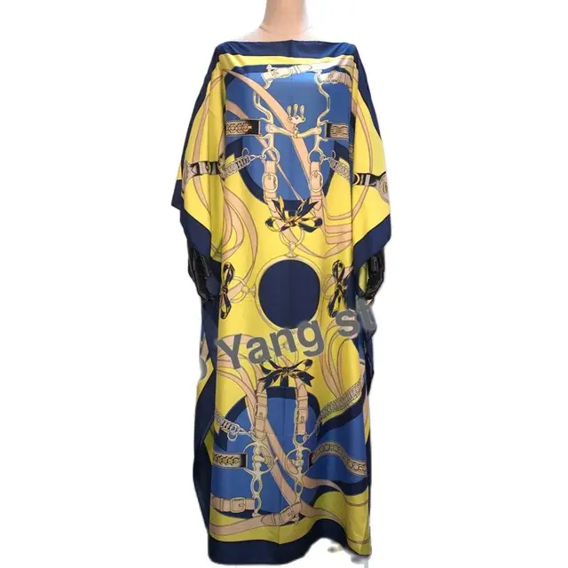 Africa Fashion Blogger Recommend Popular printed Silk Kaftan Maxi dresses Loose Summer Beach Bohemian kaftan long dress for lady 2
