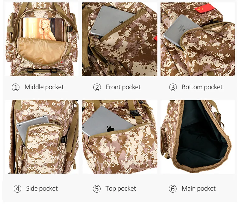 Men's 75L Sports Military Backpack Outdoor Waterproof Tourist Tactical Hiking Bag Camouflage Large Capacity Army Travel Rucksack