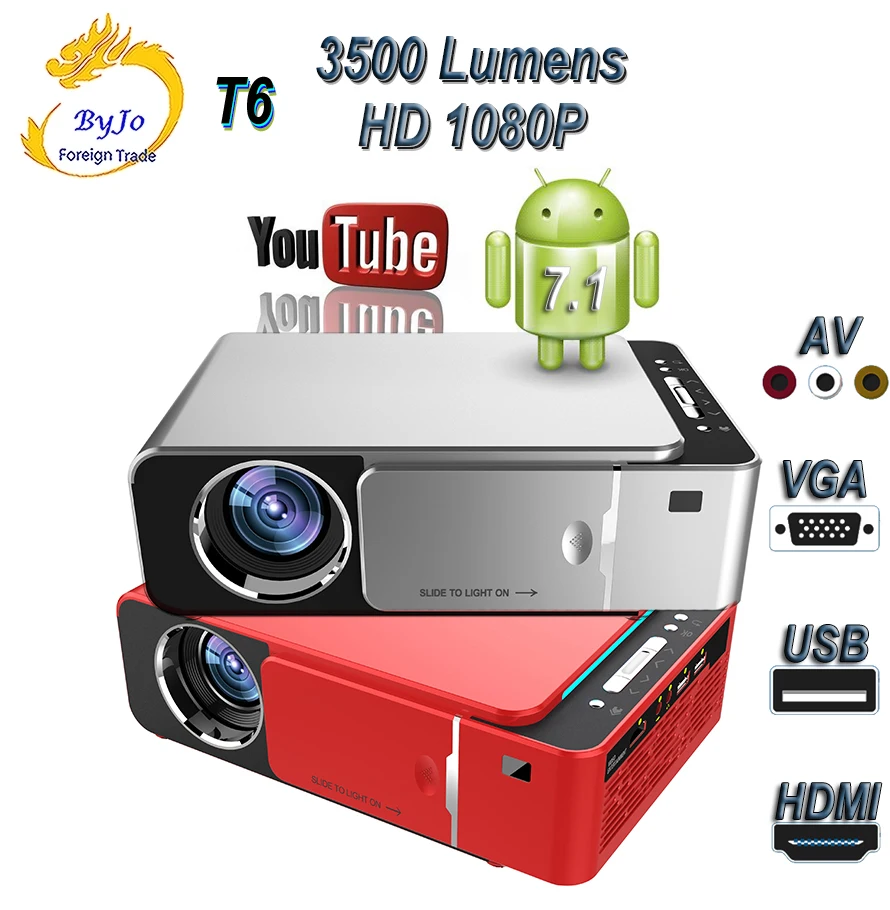 Светодиодный проектор UNIC T6 3500 лм HDMI USB FULL HD 1080p Wi Fi Bluetooth Android опционально для