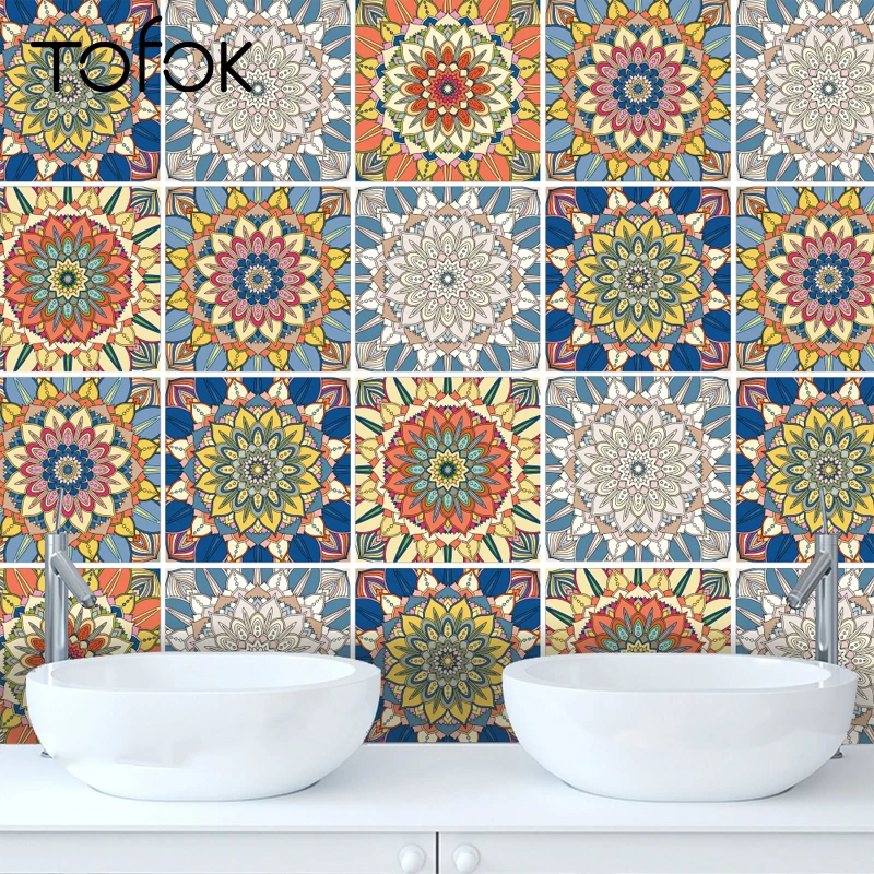 

Tofok DIY 10pcs/set Vintage Flower Multi-pattern Tile Wall Sticker Home Bathroom Kitchen Oil-proof Decor Film Sticker Art Decal