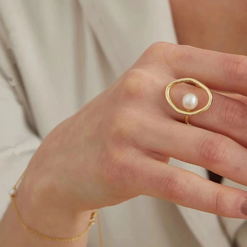 AOMU, модное ювелирное изделие, подарок, металлические кольца для женщин, геометрическое круглое кольцо, имитация жемчуга, вечерние, свадебные аксессуары