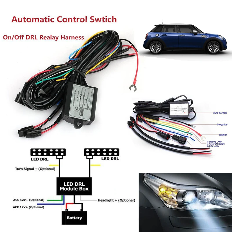 12V Светодиодный светильник для дневных ходов, головной светильник, автоматический переключатель включения/выключения