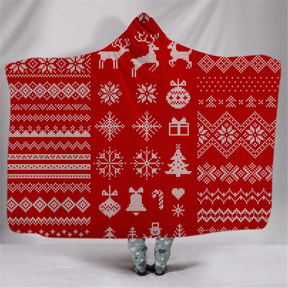 Christmas 3D Hooded Blanket Plush Wearable Soft Warm Hoodie Cloak Blanket Gift 