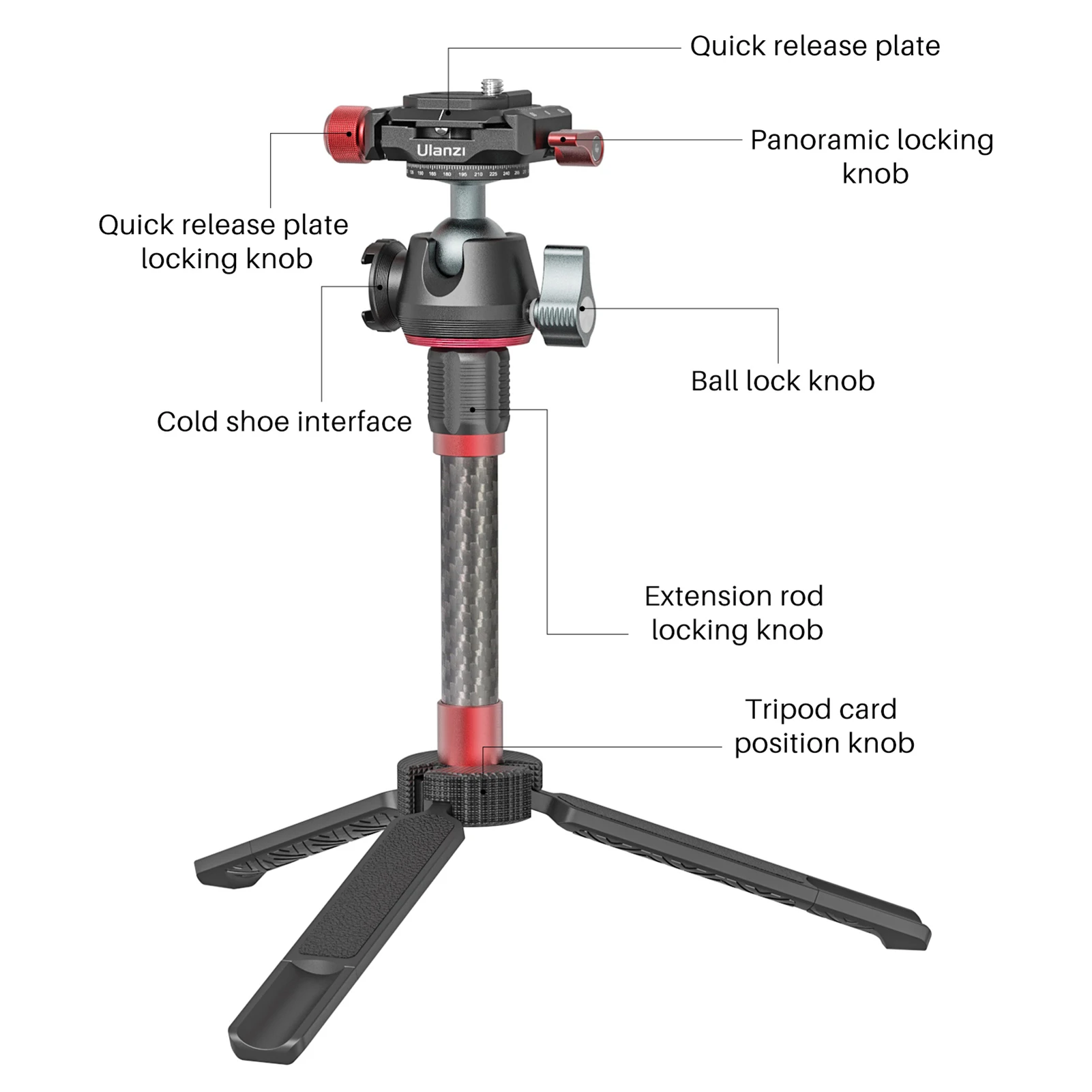 Ulanzi MT-43 Tripod Stand Selfie Stick Reflex Metal Ballhead 2.5kg Load Cold Shoe for Vlog Live Streaming Travel Photography 2