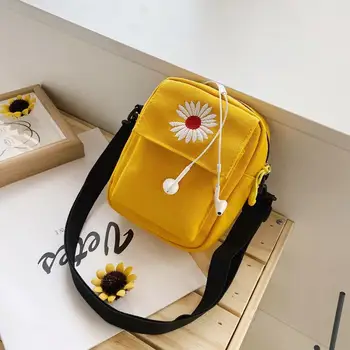 

Lovely Women Canvas Shoulder Bag Handbags Korean Mini Student Phone Bag Cartoon Daisy Small Crossbody Bags Casual Ladies Flap