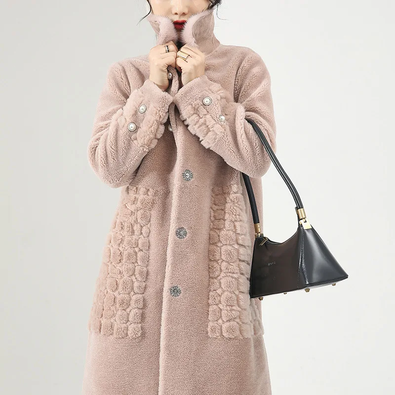 

Real Fur Coat Women Mink Fur Collar Sheep Shearing Winter Coat Women 100% Wool Jacket Women Clothes 2019 6615 YY1167