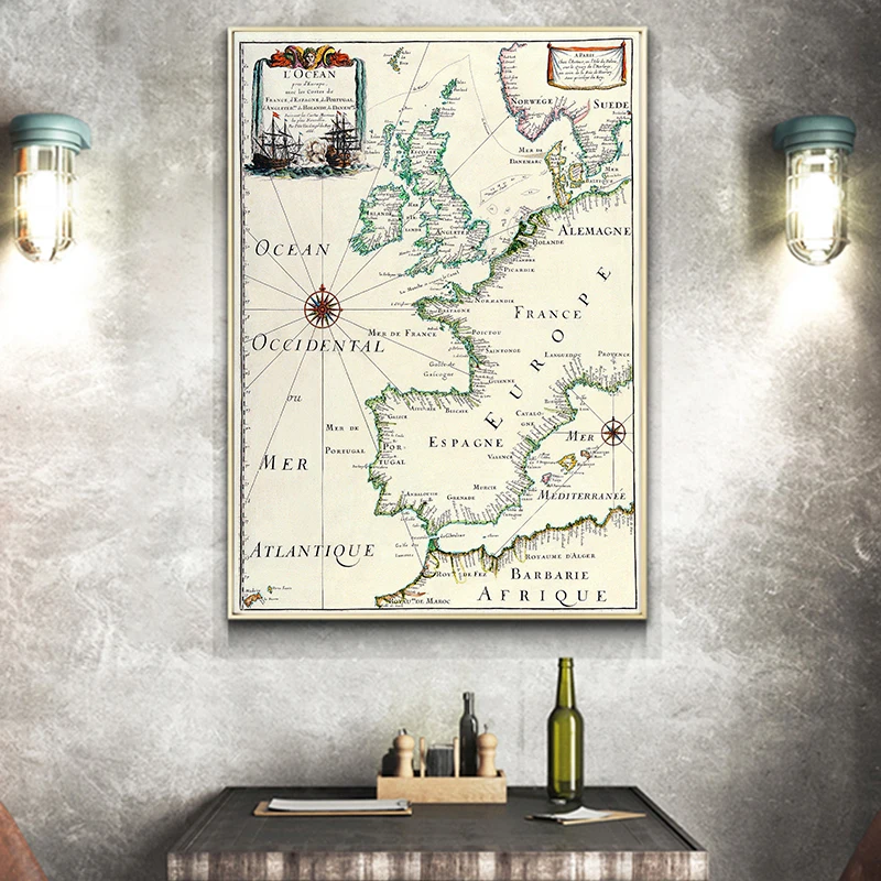 Classic Nautical Ocean Sea World Map Canvas Painting Posters and Prints