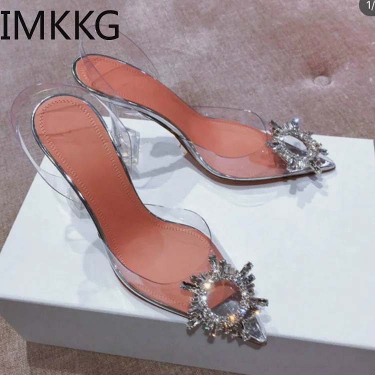 Прозрачные туфли лодочки из ПВХ с кристаллами Новинка лета 2019 на шпильке