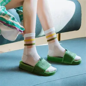 Women Fashion Transparent Socks Sheer Crystal Cute Rainbow Short Ankle Socks FD