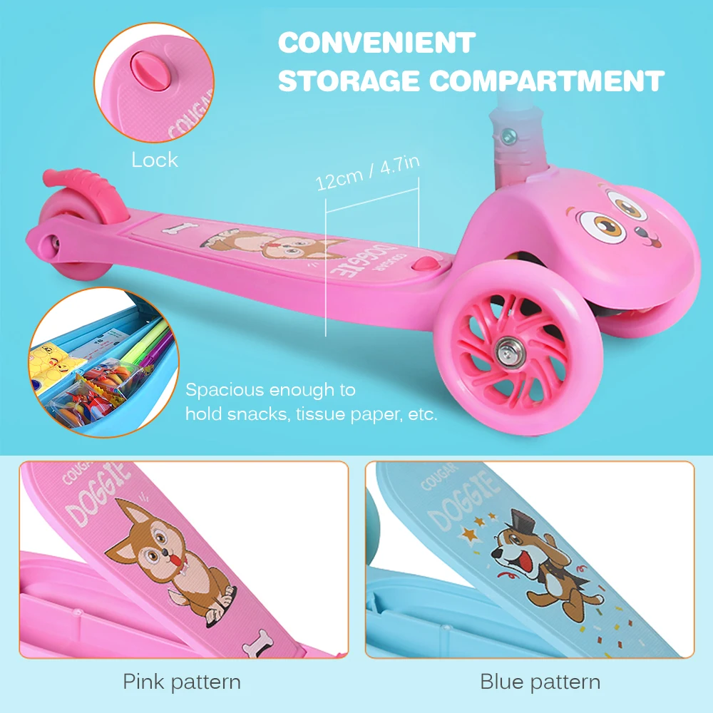 Folding Scooter with Light Up Wheels Adjustable Height for Kids Girls Boys Children Scooter Skateboard 3 Wheels