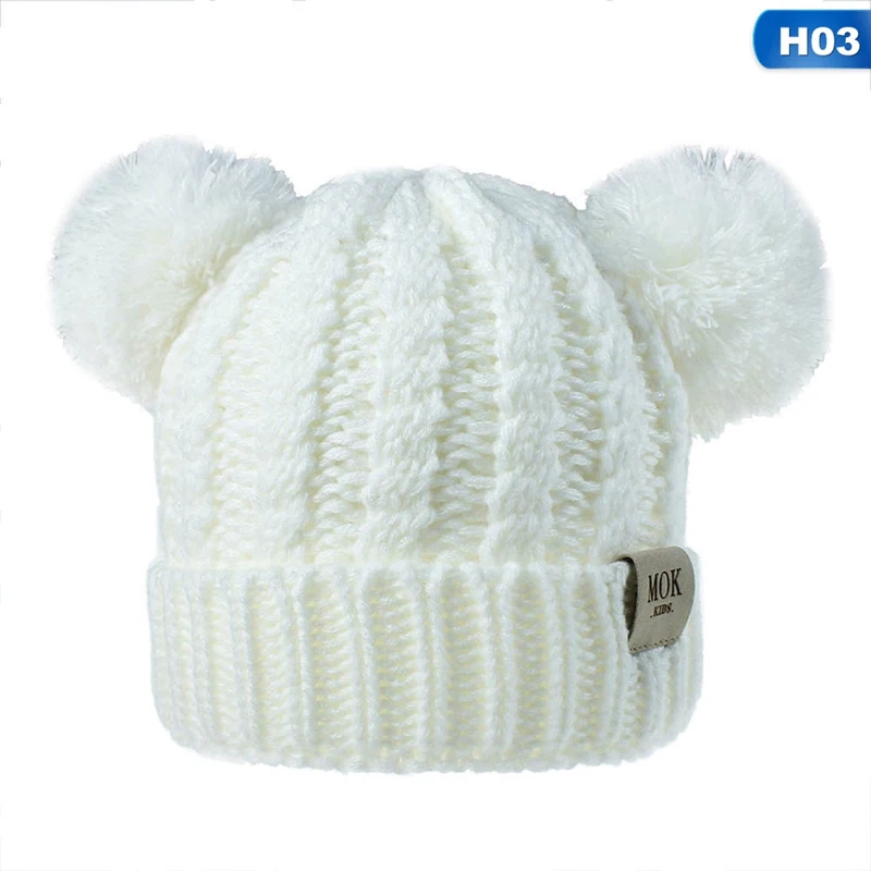 Детская вязаная шапочка, шапки, зимняя теплая шапка для мальчиков и девочек, рождественские плюшевые шапки с 2 помпонами - Цвет: BB6375H03