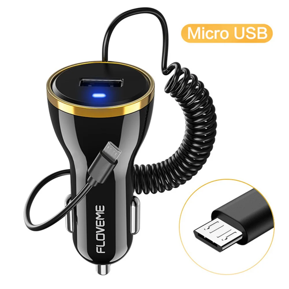Micro USB FLOVEME New USB Car Charger For iPhone X 8 7 Plus Xs Max 2.1A Car-Charger With Micro Type C USB Cable Smartphone Chargers - Тип штекера: Micro USB