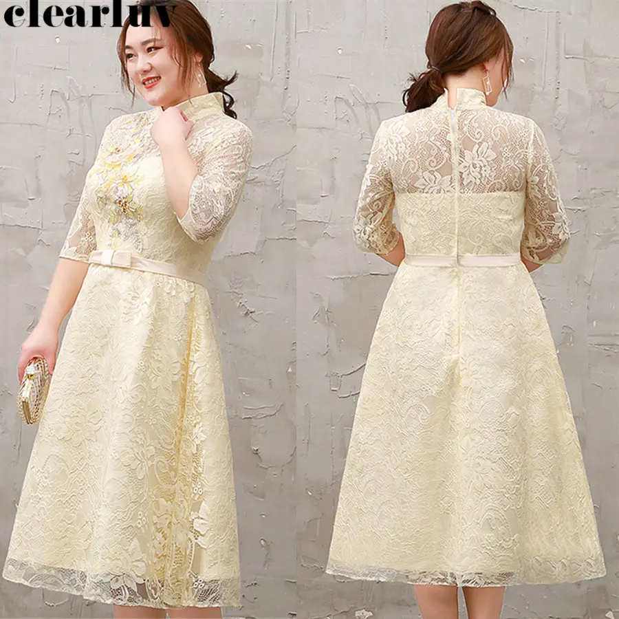 

Prom Dress High Collar Vestidos De Gala Embroidery Dresses Women Party Night 2019 Plus Size Three Quarter Sleeve Prom Gowns T070