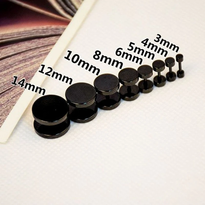 Black Silver Round Barbell Stud Earrings Women Men