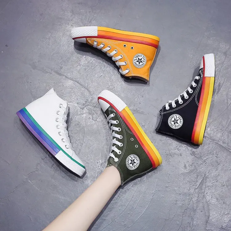 

Hight-top Rainbow Canvas Shoes Women's 2019 New Style Ulzzang Versatile Shoes with Mandarin Ducks Fashion Students Korean-style