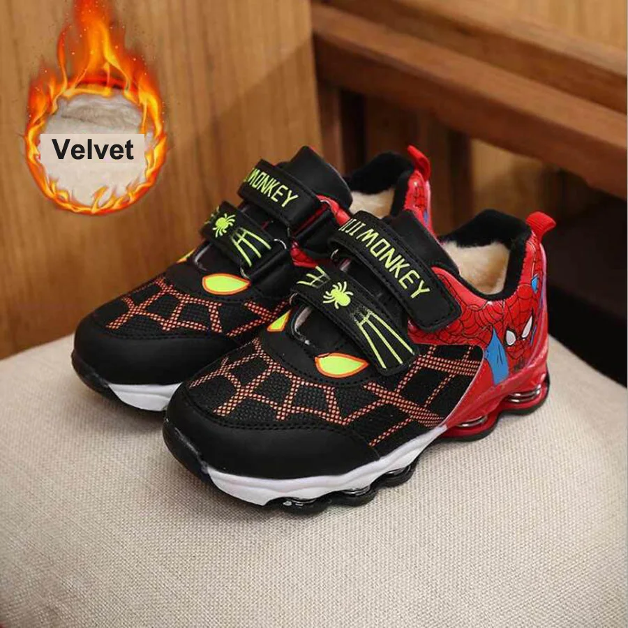 Red plus velvet Весенне-осенние детские кроссовки, повседневная детская обувь, спортивная обувь для мальчиков, модная уличная дышащая обувь для бега для мальчиков - Цвет: Red plus velvet