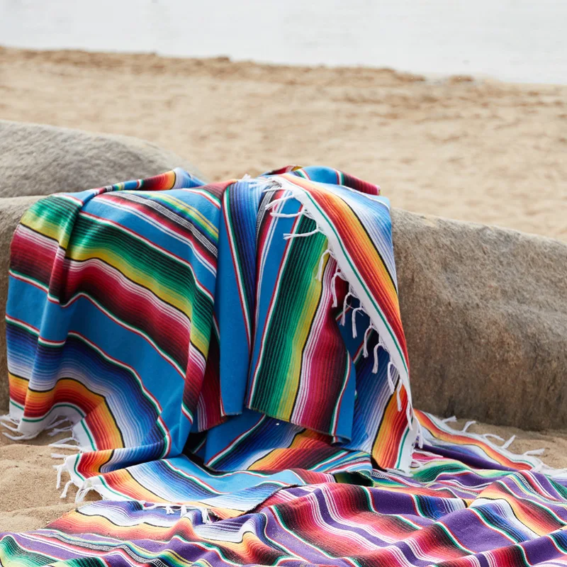 Радужное Полосатое одеяло в мексиканском стиле покрывало для дивана из чистого