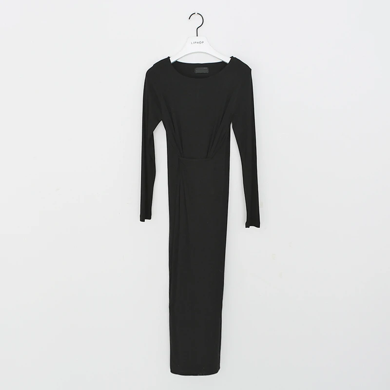 Новое облегающее сексуальное элегантное осеннее платье с длинным рукавом для девочек, бохо, женское винтажное платье, длинное кофейное женское платье, обтягивающее платье, Vestido - Цвет: Black