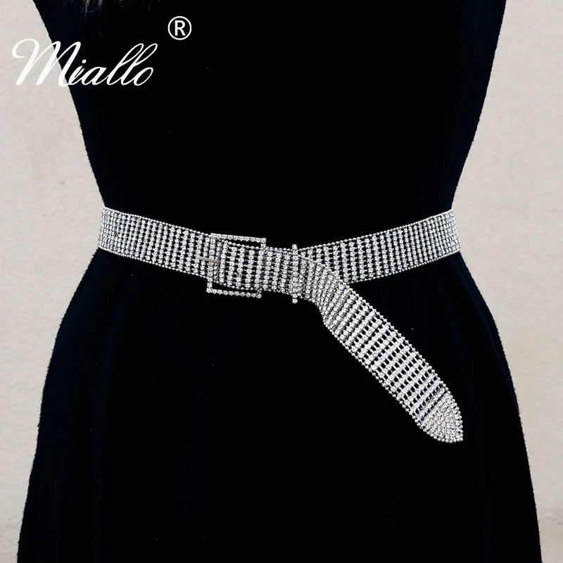 Miallo Rhinestone Belts for Women Dress Fashion Ladies Silver Color Long Belt Woman Wide Belts Luxury Brand Prom Accessories