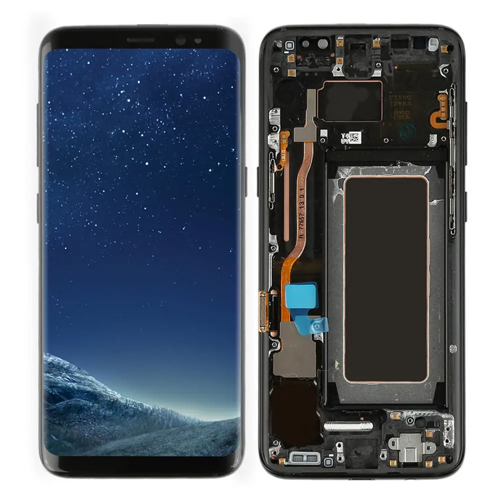 Супер AMOLED S8 lcd с рамкой SAMSUNG Galaxy S8 G950 G950F дисплей S8 Plus G955 G955F кодирующий преобразователь сенсорного экрана в сборе