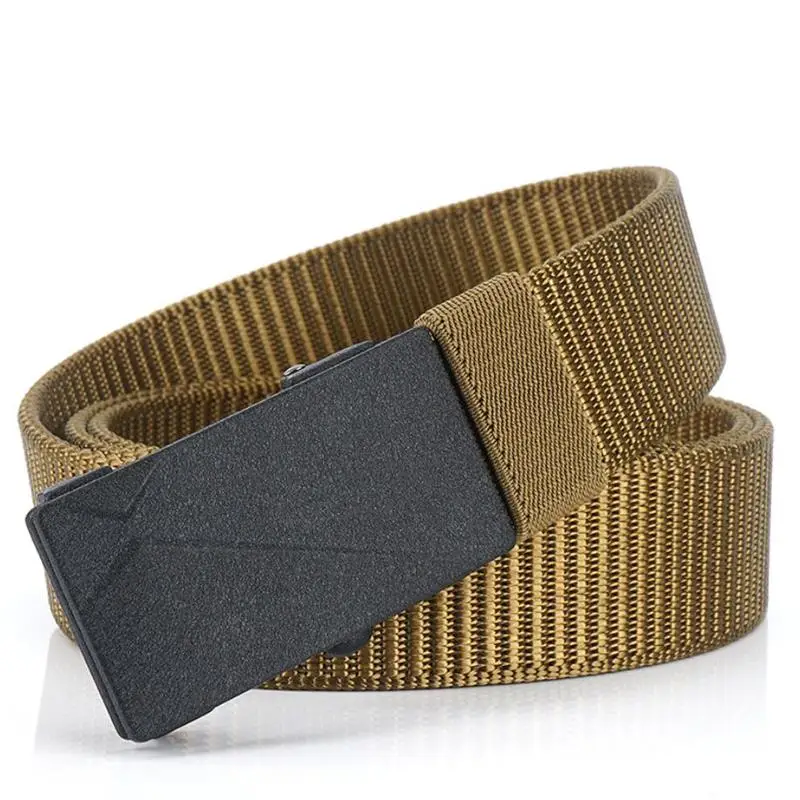 SupSindy Man's Canvas Belt Nylon Metal Automatic buckle Army military tactical belts for Men luxury jeans Waistbrand Male strap - Цвет: Khaki