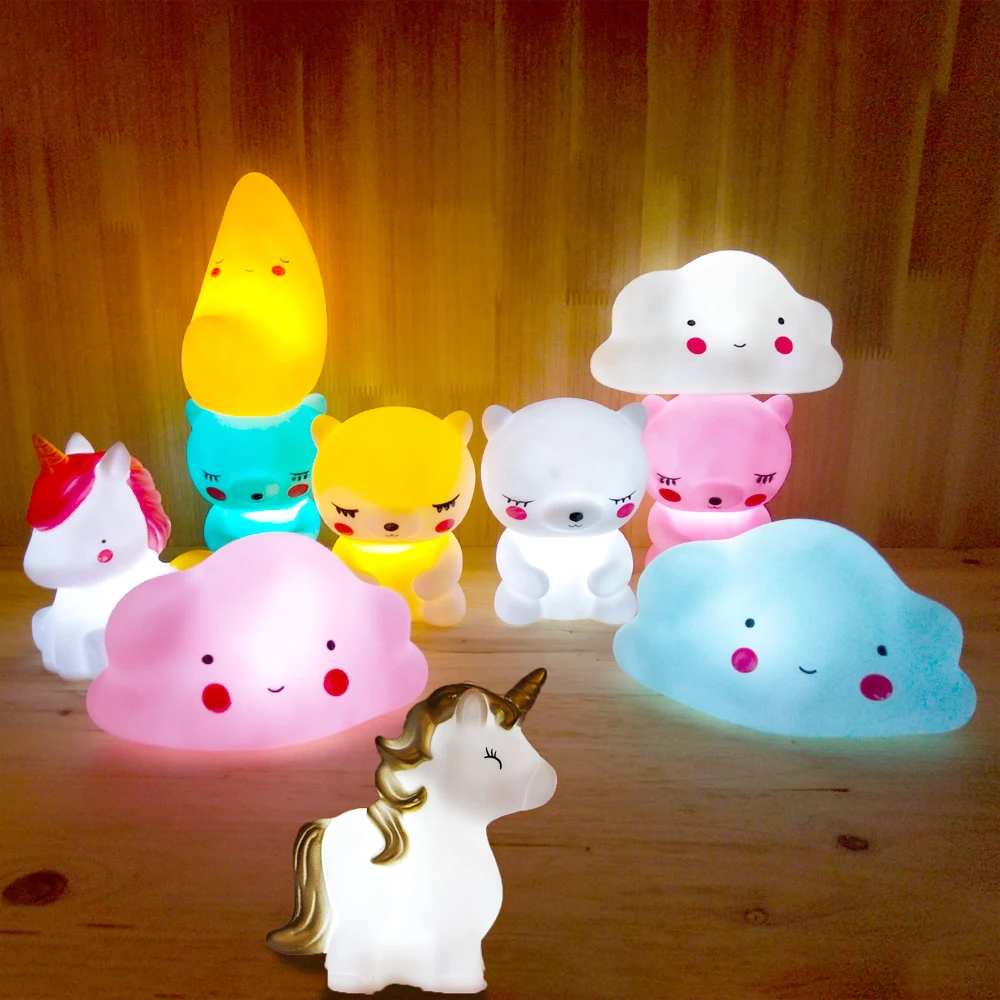 Led 漫画ユニコーンキリン恐竜クマランプ夜の光の子供子供のおもちゃ誕生日クリスマスギフトホームデコレーションドロップ無料 Led ナイトライト Aliexpress