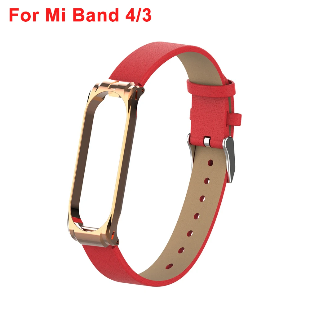 Yuedaer для Xiaomi mi Band 3 4 фитнес-трекер цветной кожаный mi Band 4 3 ремешок черный золотой чехол Модный браслет напульсники - Цвет: Red For Band 4