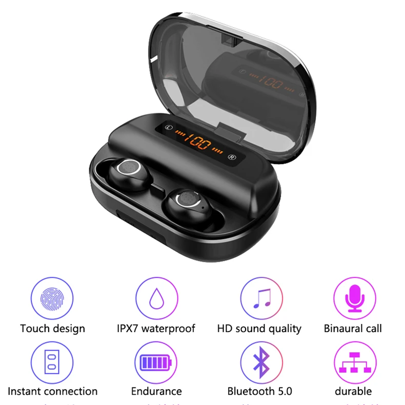 Lyenn V12 Bluetooth 5,0 наушники Беспроводной Спортивная гарнитура IPX7 Водонепроницаемый сенсорный Управление HD Звук Наушники с зарядный чехол