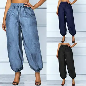 

2020 Women Demin Harem Pants Celmia High Elastic Waist Jeans Palazzo Fashion Casual Plus Size Trousers Loose Pantalon Femininas