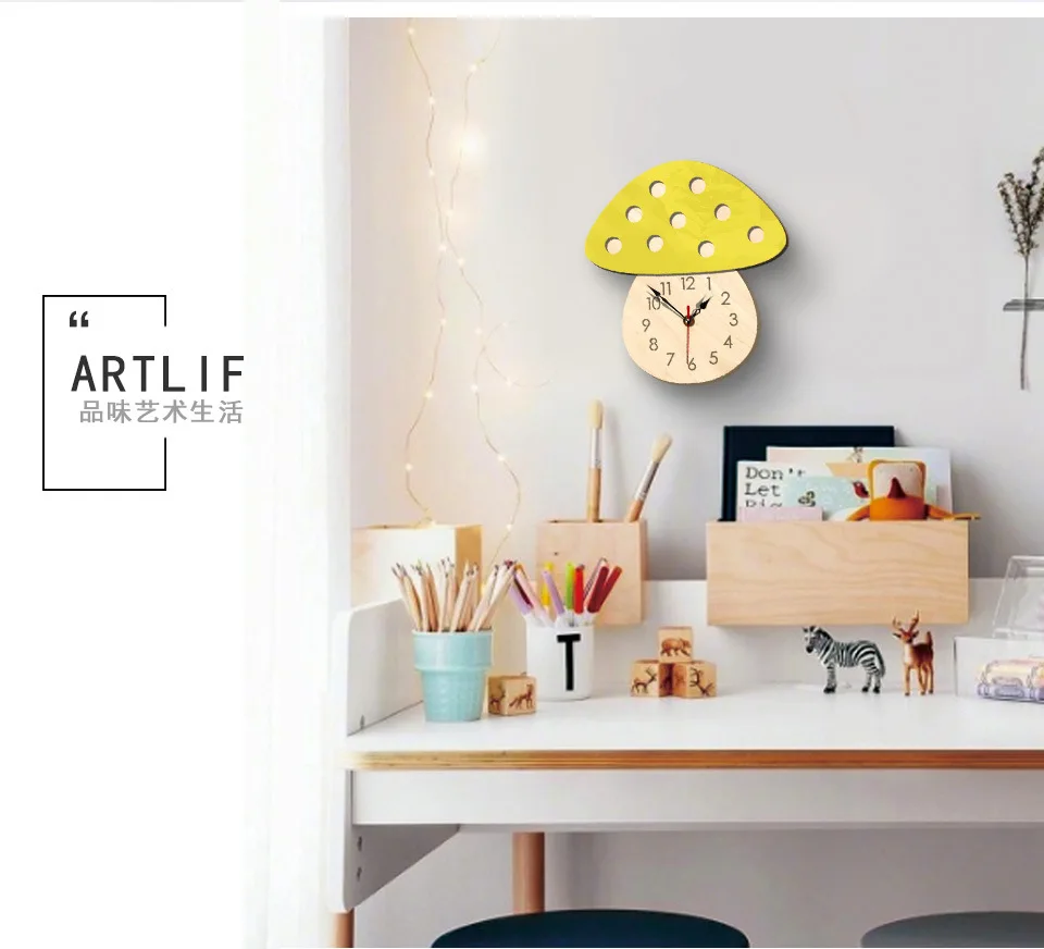 New Products Hot Selling Kindergarten Cartoon Wall Clock Creative Children Colorful Mushroom Manufacturers a Generation of Fat D