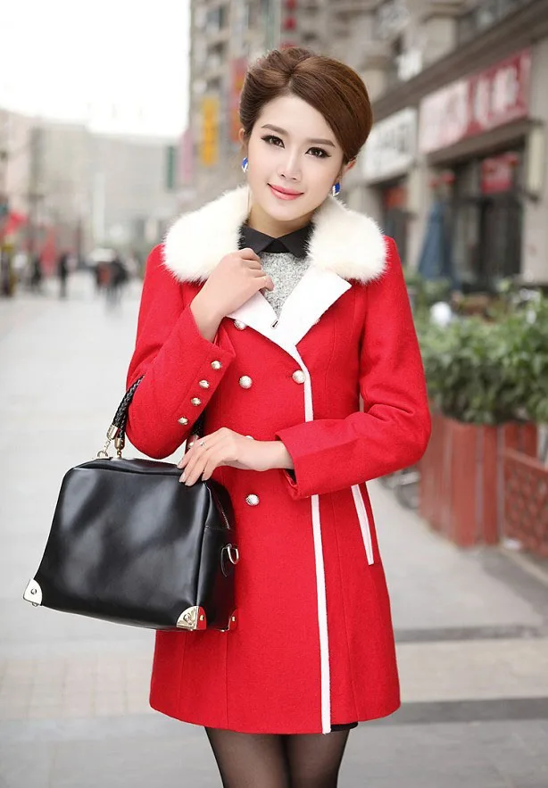 Winter Wool Coat Women Thick Warm Long Wool Blends Coats Elegant Ladies Furry Collar Woolen Coats Jackets Abrigos Mujer Invierno