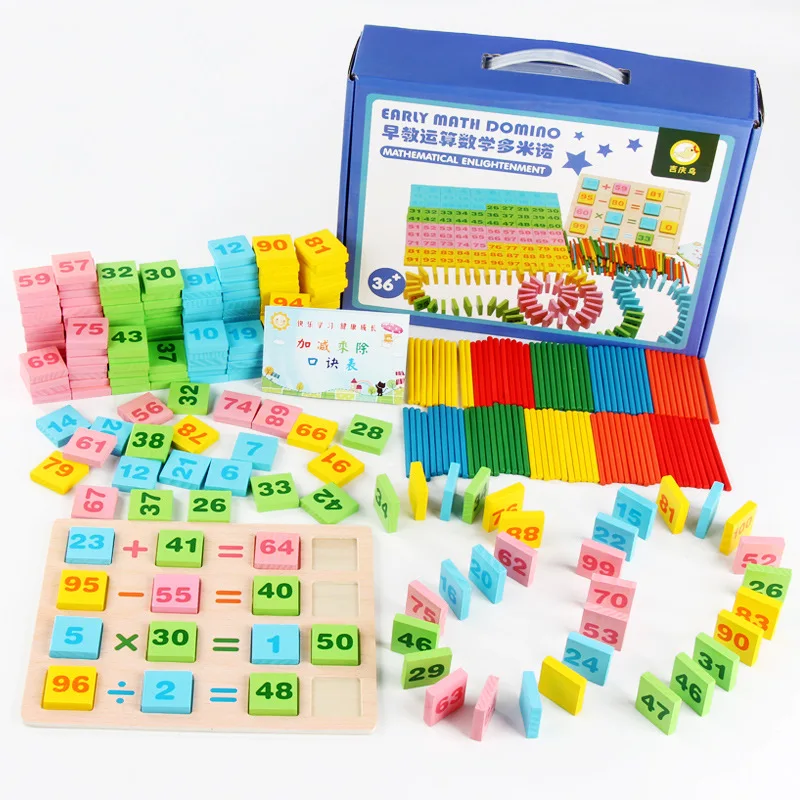 200PCS Baby Wooden Toy Domino Block Montessori Wooden Math Toys for Children 3-8 Years Counting Game Funny Gifts Kids