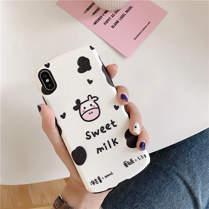 GYKZ Kawaii Cow молоко телефонный чехол для iPhone XR XS MAX X 7 8 6 6s Plus черный белый мягкий