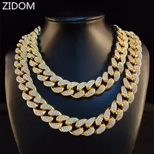 Men Hip hop Iced Out Bling chain Necklace pave setting rhinestone 20mm width Miami Cuban chains necklaces Hiphop jewelry
