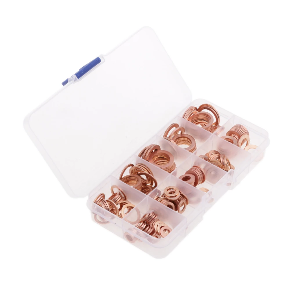 Set Of 200 Oil Drain Plug Washer Copper Crush Seal Assortment Assorted Set