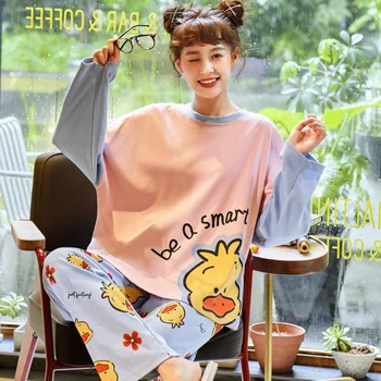 

2020 Spring long sleeved pajamas set for women pajamas loose sweet Girl sleepwear suit autumn two-piece student Casual clothes