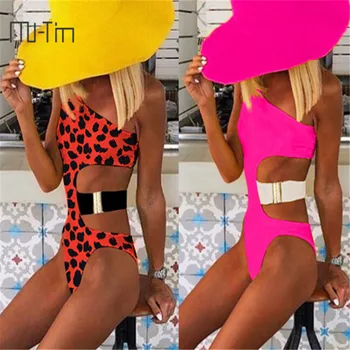 

New Arrival Sexy Leopard One Piece Swimsuit One Shoulder Bikini Women Monokini Padded Bathing Suit