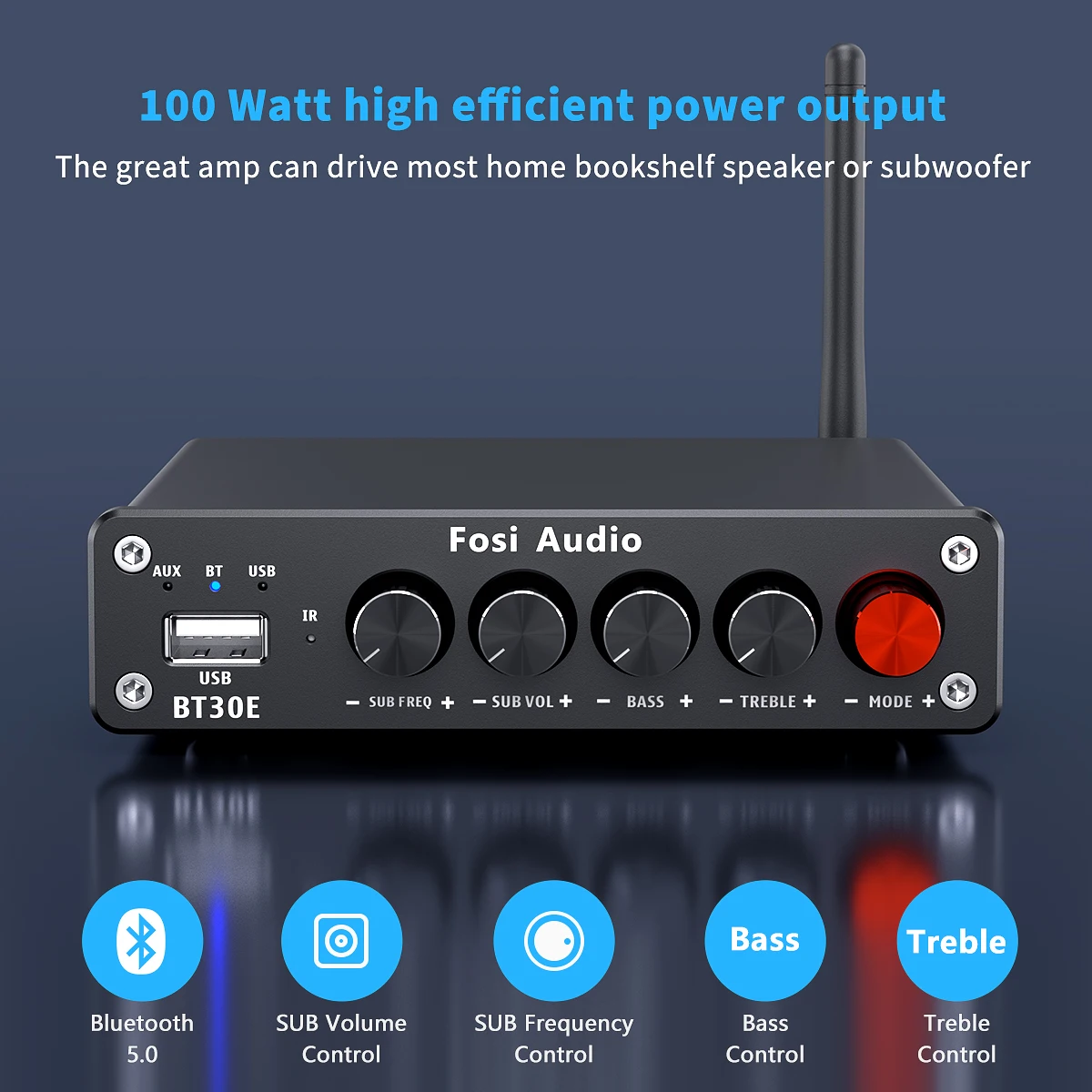 Amplificador de Potência Subwoofer para Cinema em Casa Fosi Áudio Bluetooth U-disk Player 2.1 Canais Bt30e Amplificador 50w x2 - Image 2